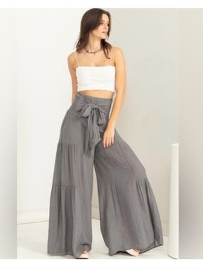 NWOT Hyfve High Waisted Tiered Flare Tan Color Pants. Size: Medium